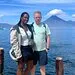 Boat crossing Lake Atitlan toward the Maya villages on a day tour from Antigua